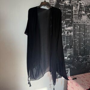 NWT Moss Rose Black Sheer Tassel Kimono One Size